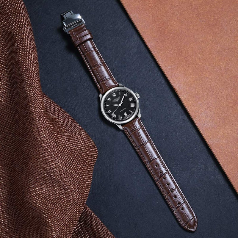 iStrap Leather Watch band -Alligator Grain Embossed Pattern Calfskin Replacement Strap-Stainless Steel Deployment Buckle with Push Buttons-Bracelet for Men Women-18mm 19mm 20mm 21mm 22mm 24mm - Image 2